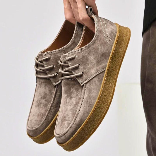 Men’s Dress Shoes – Leather Suede Finish – Low-Top Rounded Toe – Lace-Up Formal Style