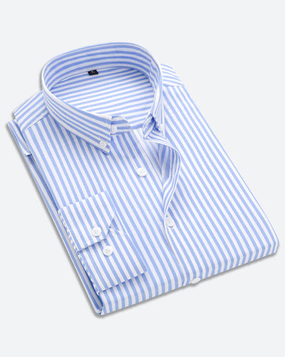 Men’s Dress Shirt - Long Sleeve - Classic Fit - Striped - Button Cuffs - Business Formal