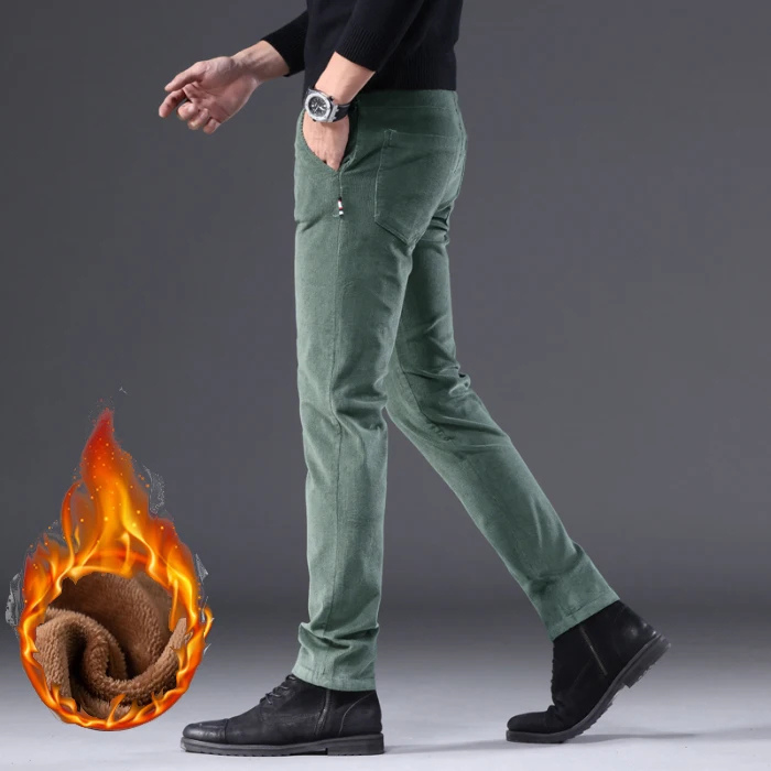 Men's corduroy pants with fleece lining and warm insulation