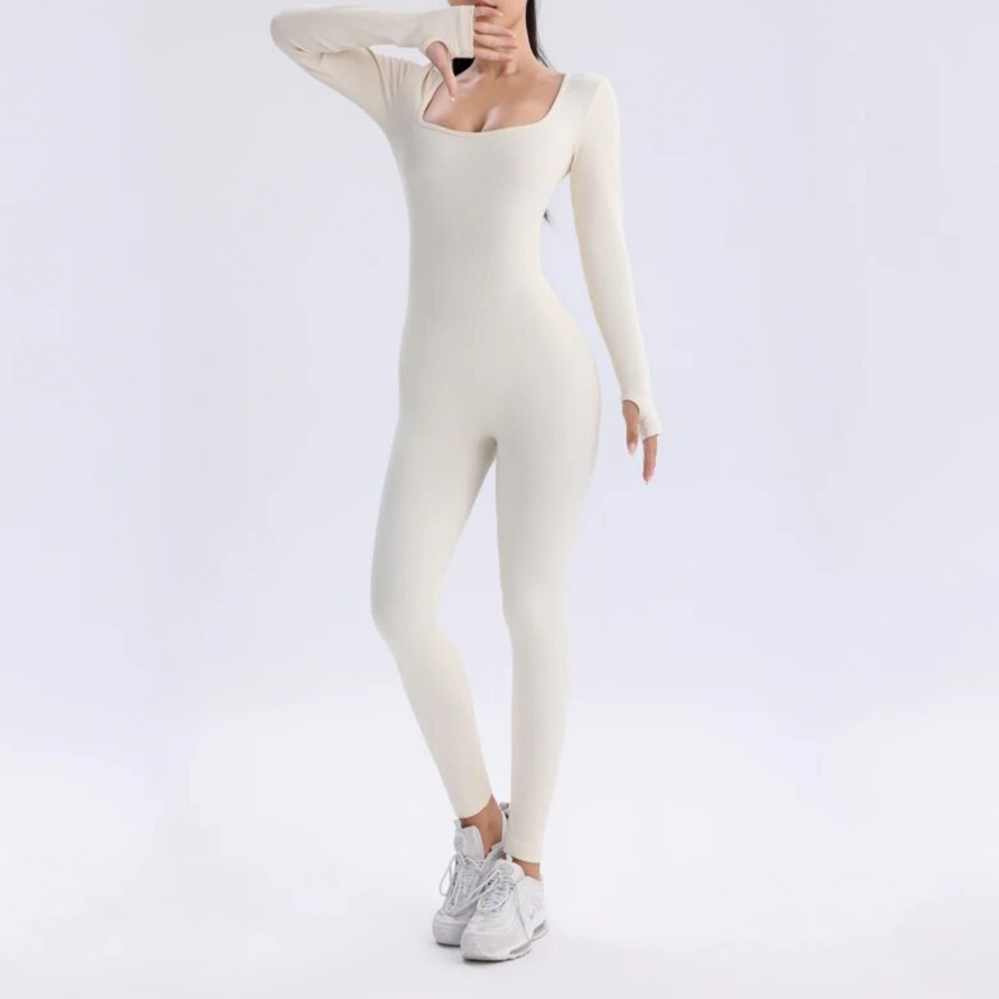 Women's solid long sleeve sports jumpsuit