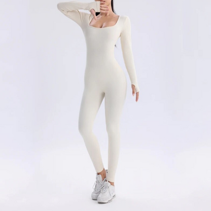 Women's solid long sleeve sports jumpsuit