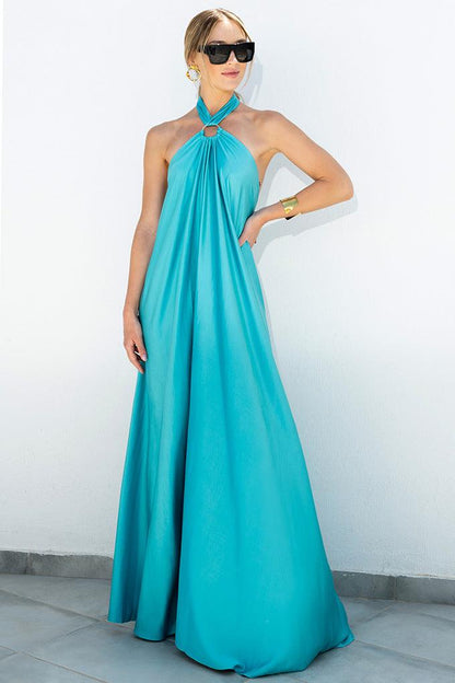 Satin Halter Neck Maxi Dress for Women