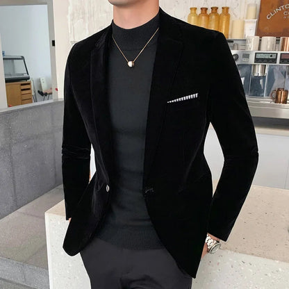 Men’s Blazer – Slim Fit Velvet – Single Button – Notch Lapel Formal Wear