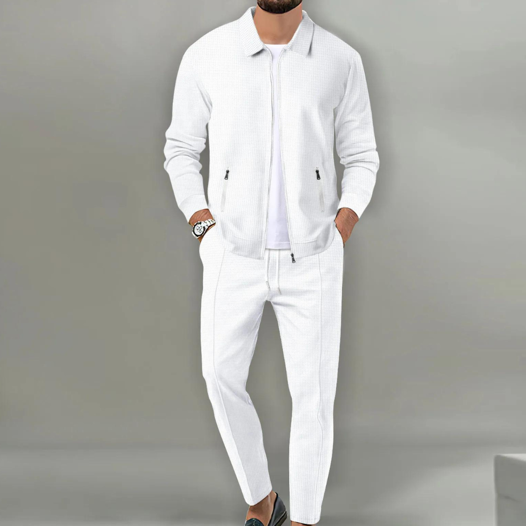Two-piece set with zip-up jacket and pants for men