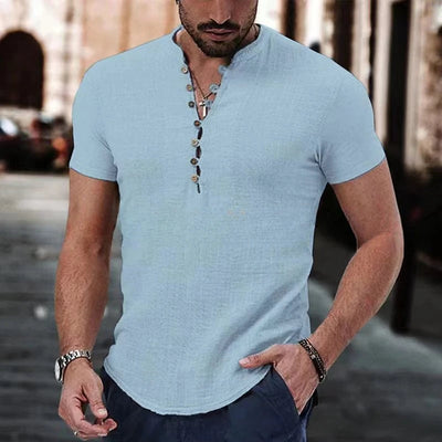 Men’s Short Sleeve Shirt – Slim Fit – Breathable Blend – Button Neck Casual Wear