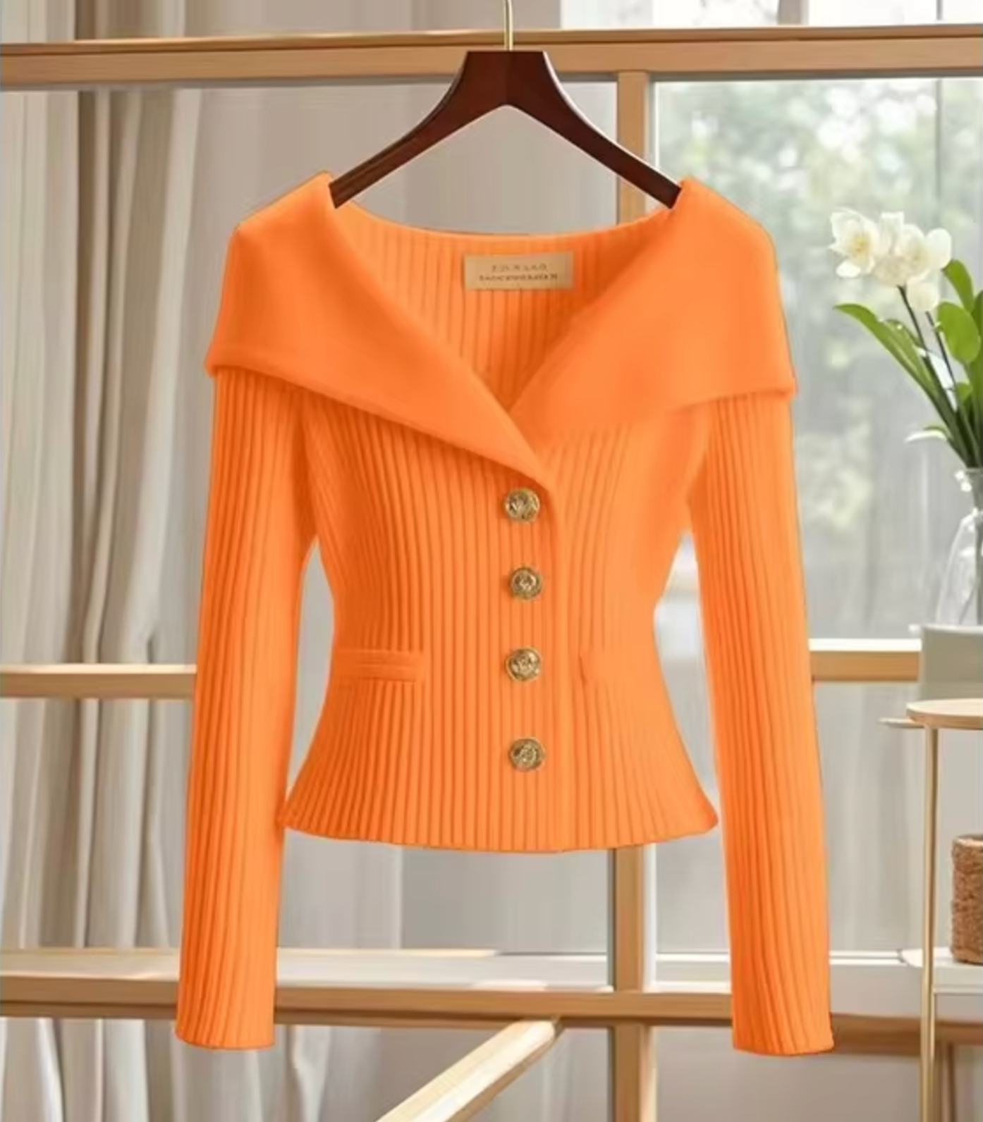 Women’s Cardigan – Fitted Silhouette – Soft Knit – Ribbed Texture – Wide Collar