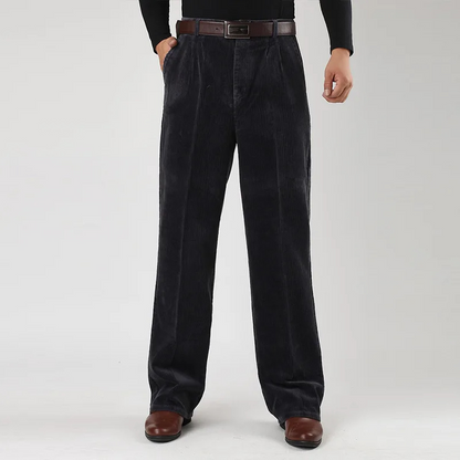 Men's corduroy pants with wide legs, high waist and side pockets