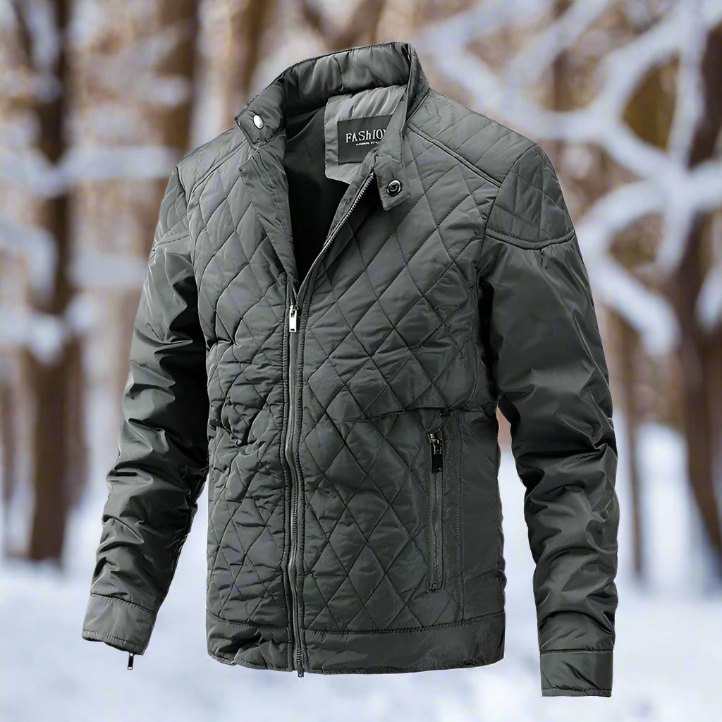 Men’s Quilted Jacket – Slim Fit – High Collar – Zip Closure