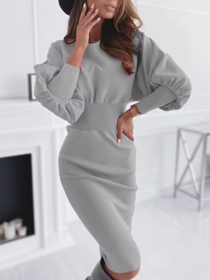 Women's Two-Piece Set - Balloon Sleeve Top & Ribbed Waist - Fitted Pencil Skirt