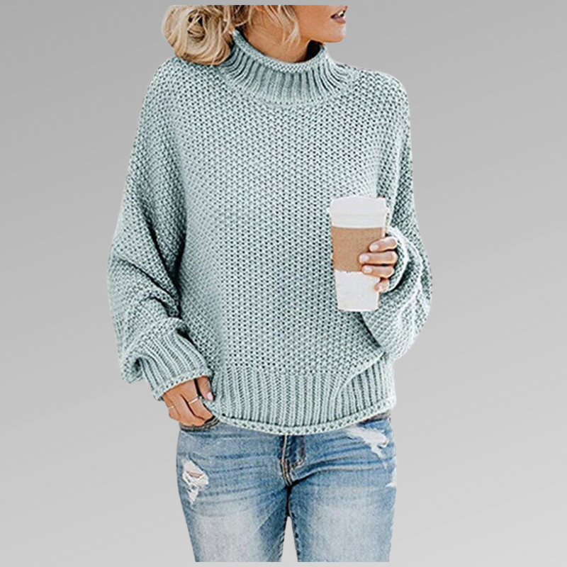 Women's high neck knit long sleeve sweater