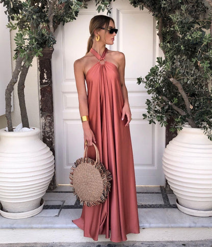 Satin Halter Neck Maxi Dress for Women