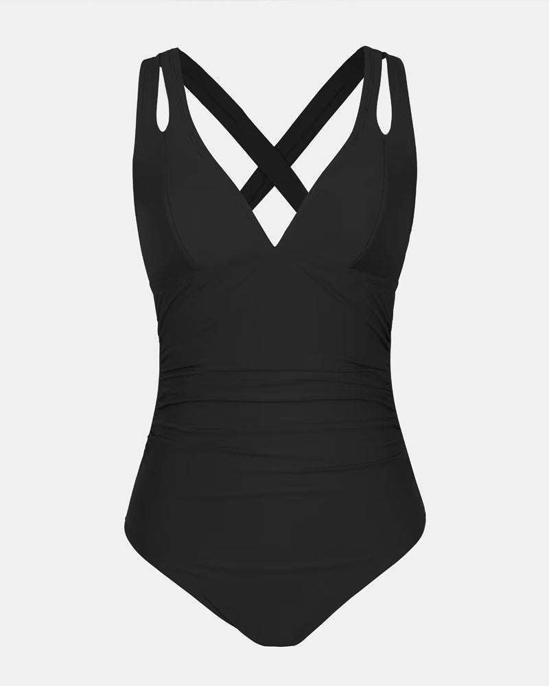 Women’s One-Piece Swimsuit – Shaping Fit – Deep V-Neck – Double Strap – Smooth Stretch Fabric