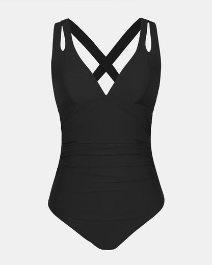 Women’s One-Piece Swimsuit – Shaping Fit – Deep V-Neck – Double Strap – Smooth Stretch Fabric