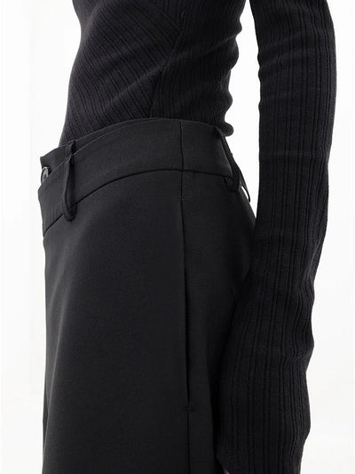 Women’s Wide-Leg Trousers - High Waist - Asymmetric Wrapover - Button Detail - Side Pockets