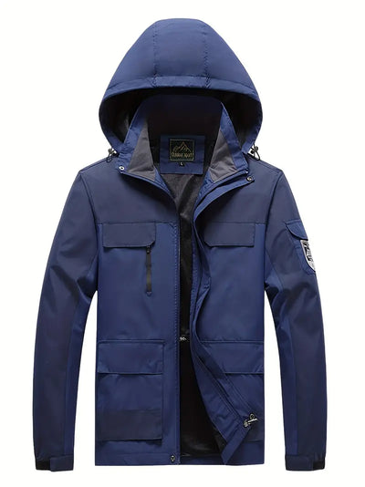 Men's Outdoor Jacket - Waterproof & Windproof - Hooded - Multi-Pocket - Full Zip