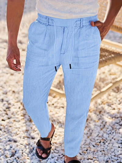 Drawstring pants with elastic waistband for men