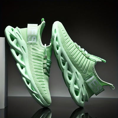 Men’s Running Trainers - Breathable Knit Upper - Cushioned Hollow Sole - Lace-Up Fit