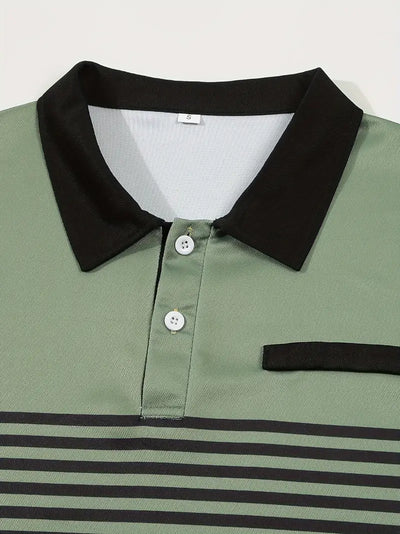 Men’s Polo Shirt - Slim Fit - Striped Design - Short Sleeve Casual Wear