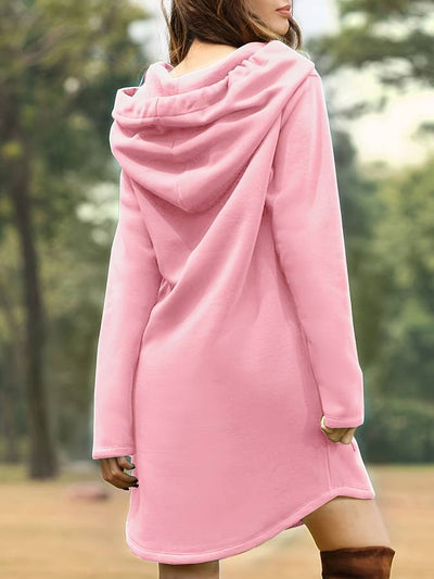 Women's Hoodie Dress - Long Sleeve - Relaxed Fit - Hooded with Kangaroo Pocket