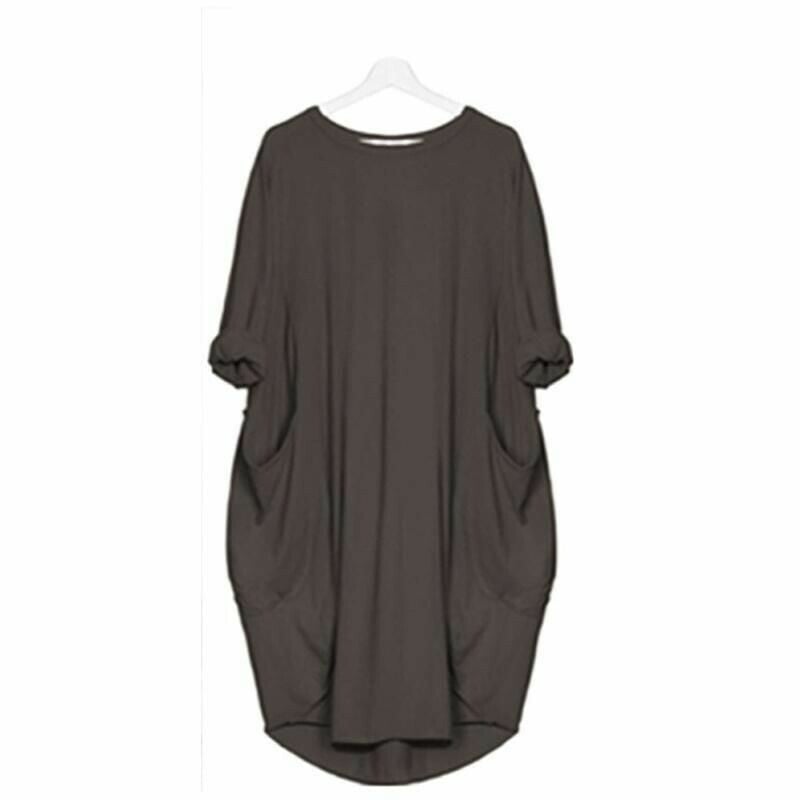 Women’s Midi Dress – Relaxed Fit – Breathable Blend – Round Neck – Side Pockets