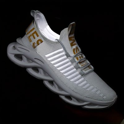 Men’s Running Trainers - Breathable Knit Upper - Cushioned Hollow Sole - Lace-Up Fit