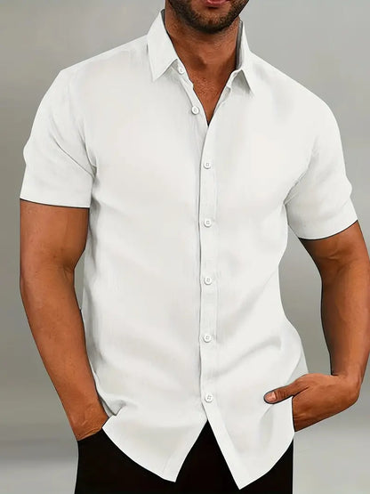 Men’s Button-Down Shirt – Tailored Fit – Short Sleeve – Natural Fibers – Smart Casual