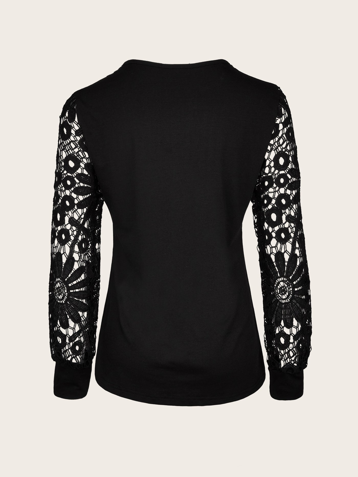 Women's Blouse - Long Lace Sleeves - Round Neck - Pintuck Detailing - Relaxed Fit