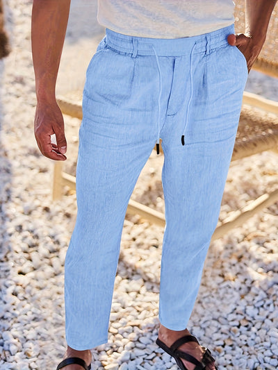 Drawstring pants with elastic waistband for men