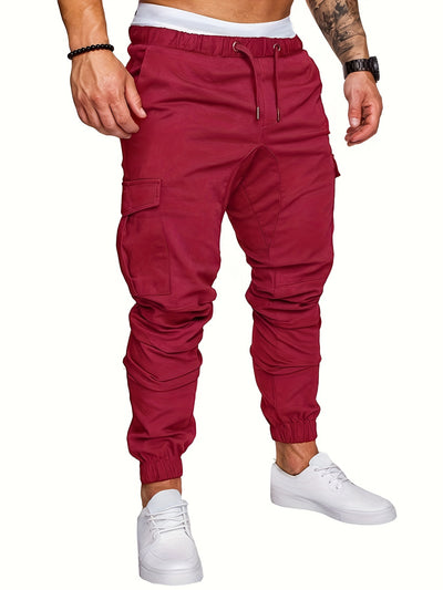 Men's Cargo Joggers - Elastic Waist - Tapered Fit - Multiple Pockets - Casual Wear