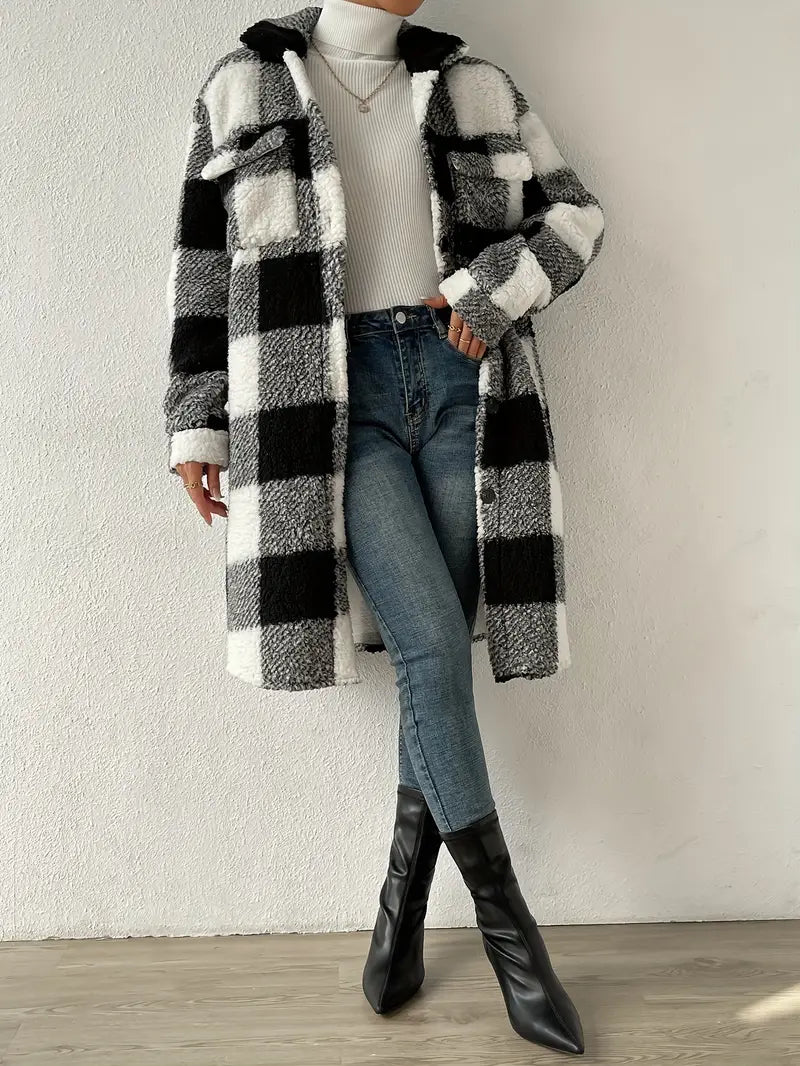 Women’s long sleeve checked coat