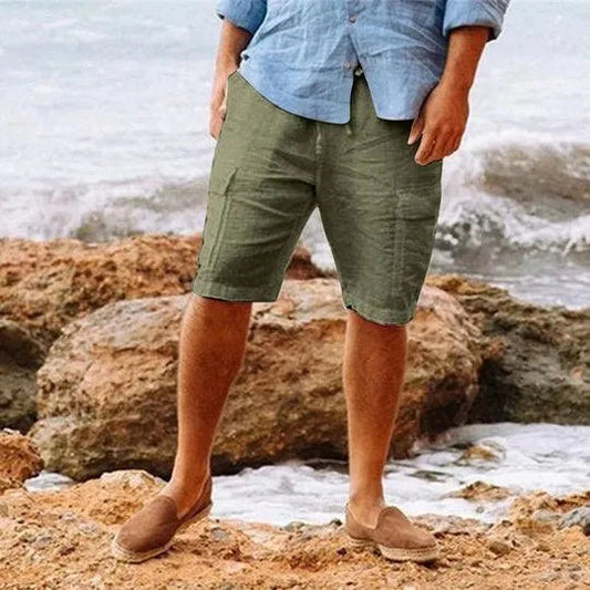 Men’s Linen Shorts - Breathable Lightweight Fabric - Relaxed Fit - Knee-Length Casual Wear