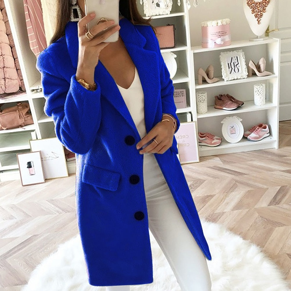 Women's double breasted wool coat with lapel collar