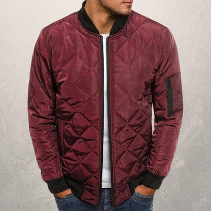 Men’s Bomber Jacket – Quilted Diamond Pattern – Wind Resistant – Ribbed Trim – Utility Pocket