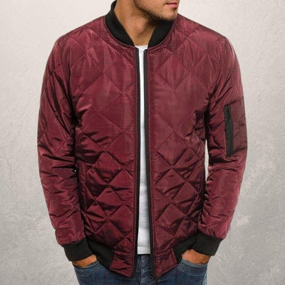 Men’s Bomber Jacket – Quilted Diamond Pattern – Wind Resistant – Ribbed Trim – Utility Pocket