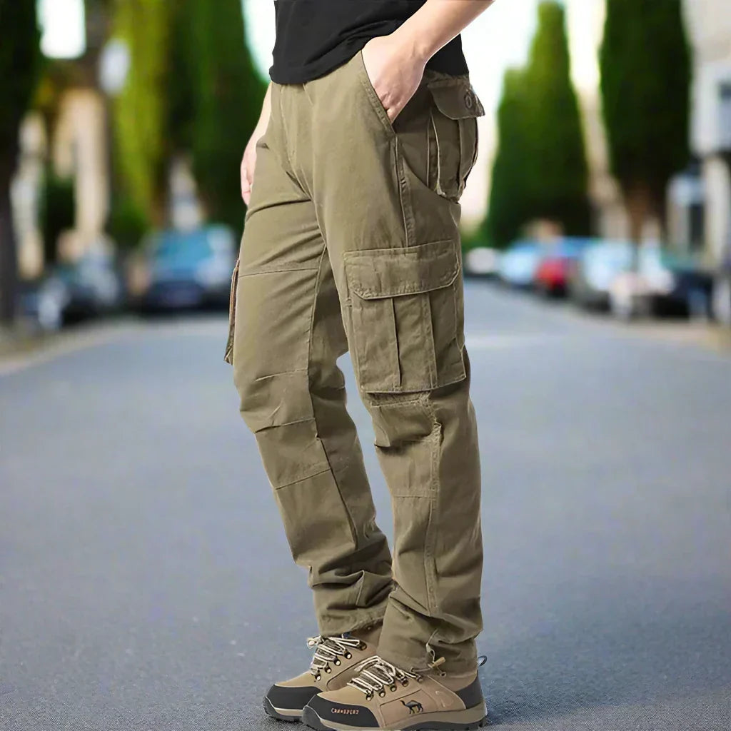 Men’s Cargo Trousers – Relaxed Fit – Natural Fibers – Utility Pockets – Full Length