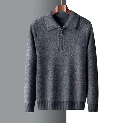 Men’s Quarter-Zip Sweater – Cashmere Blend – Regular Fit – Ribbed Trim – Soft Collar