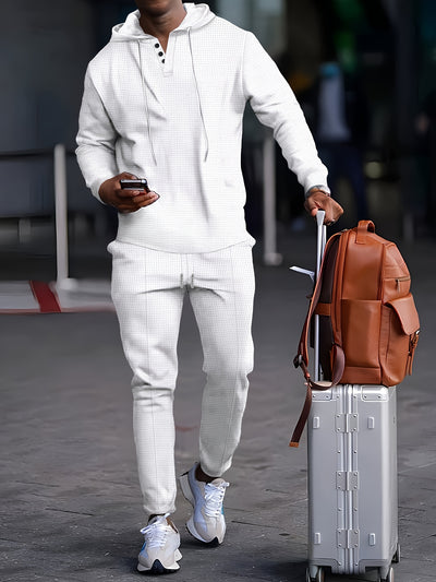 Men’s Tracksuit Set – Hoodie with Button Neck – Ribbed Cuffs – Joggers with Drawstring