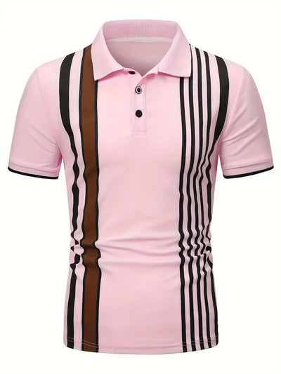 Men’s Polo Shirt - Slim Fit - Short Sleeve - Vertical Stripe Pattern - Classic Collar