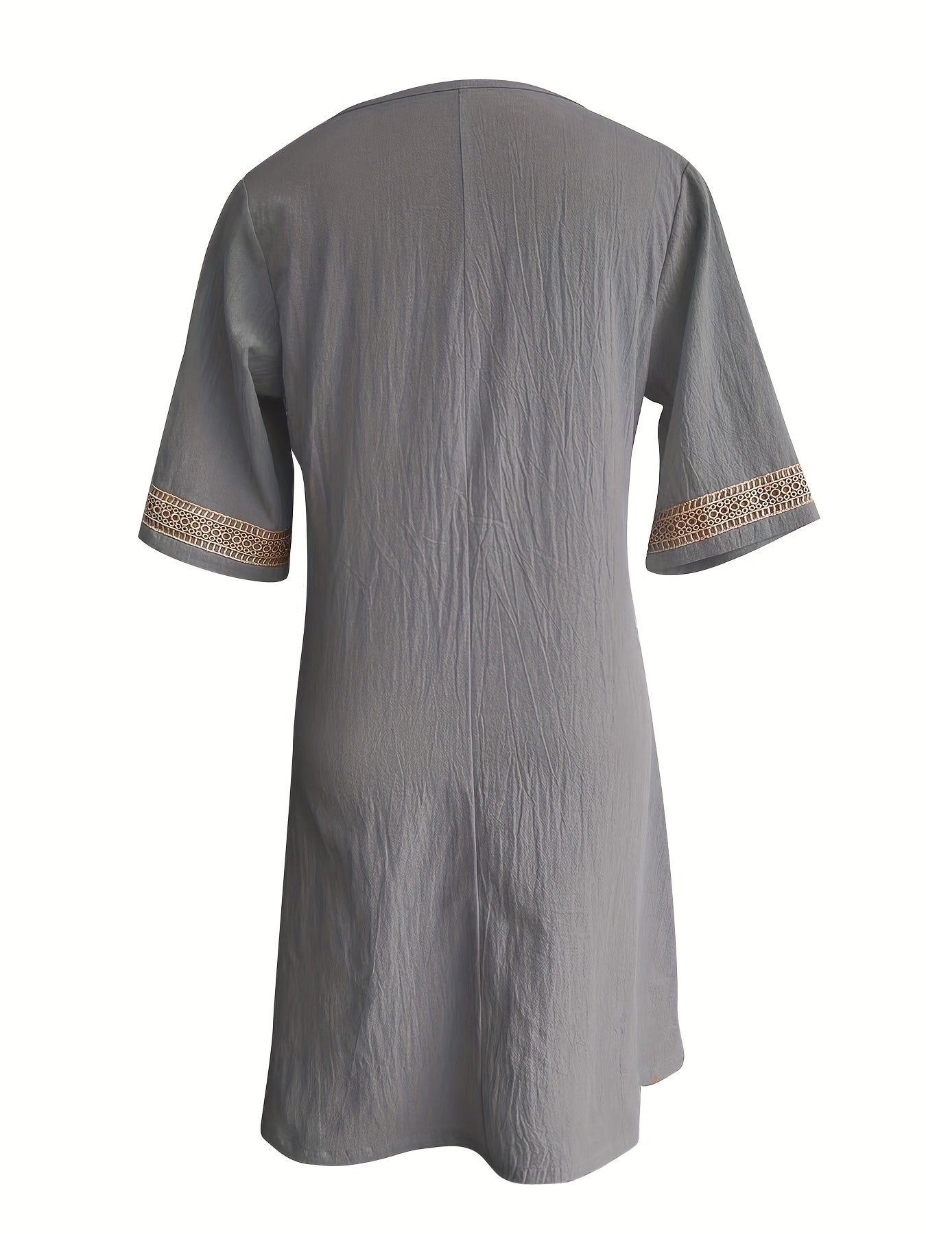 Women's V-Neck Tunic Dress - Lace Detail - 3/4 Sleeve - Lightweight & Breathable