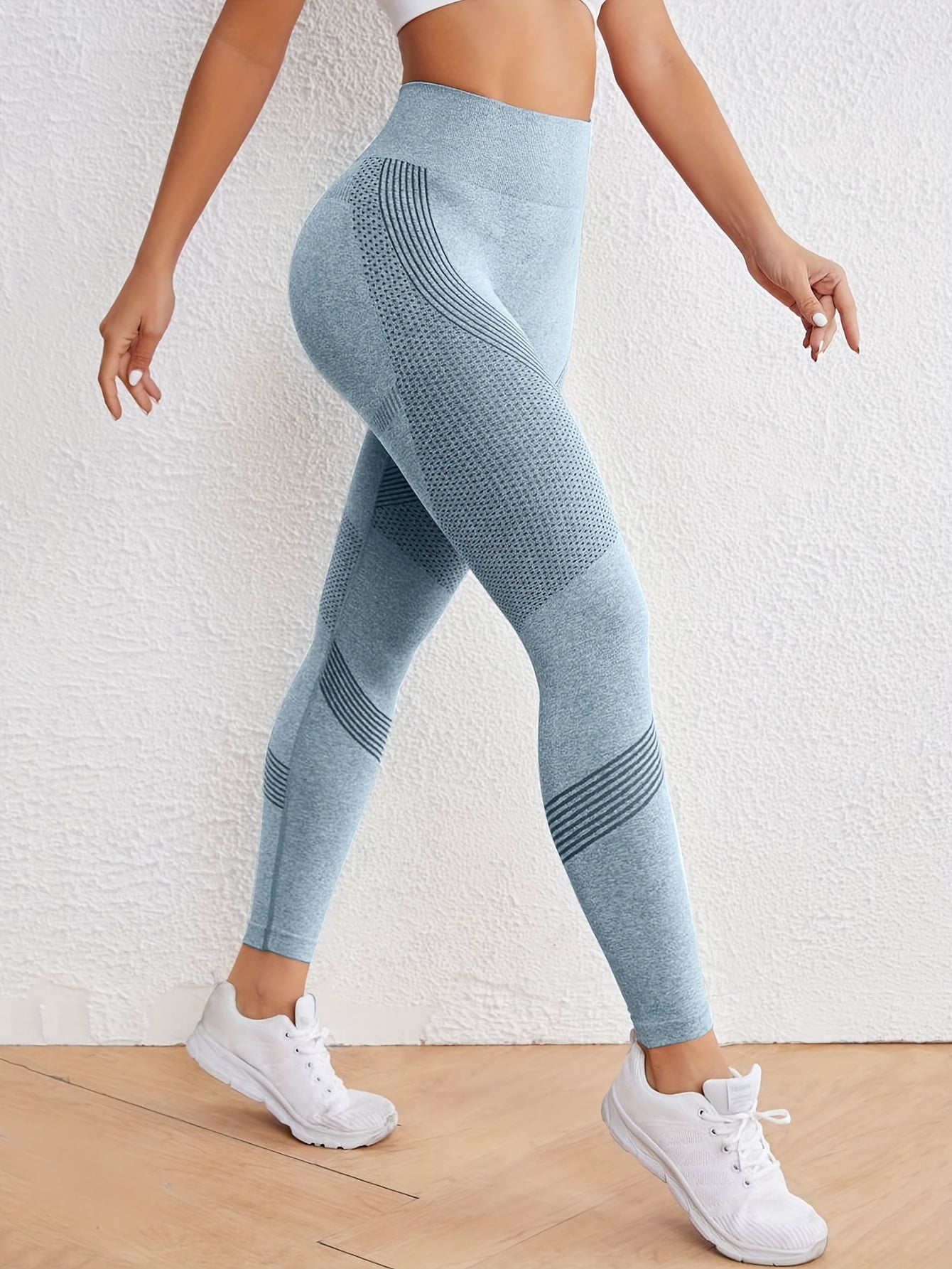 Women's Seamless Leggings - High Waisted - Ribbed & Textured - Stretch Breathable Fitness