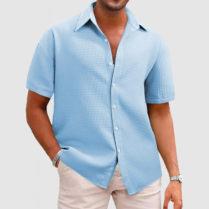 Men’s Short Sleeve Shirt – Relaxed Fit – Waffle Knit – Soft Breathable Fabric – Button Front