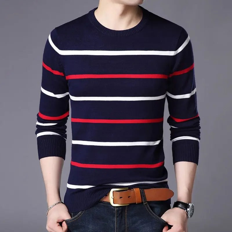 Men's color block striped long sleeve shirt