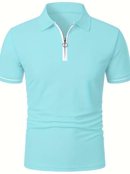Men’s Polo Shirt – Slim Fit – Short Sleeve – Quarter Zip – Stylish Contrast Detail