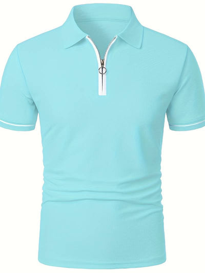 Men’s Polo Shirt – Slim Fit – Short Sleeve – Quarter Zip – Stylish Contrast Detail