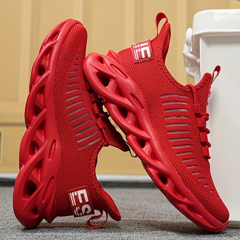 Men’s Running Trainers - Breathable Knit Upper - Cushioned Hollow Sole - Lace-Up Fit
