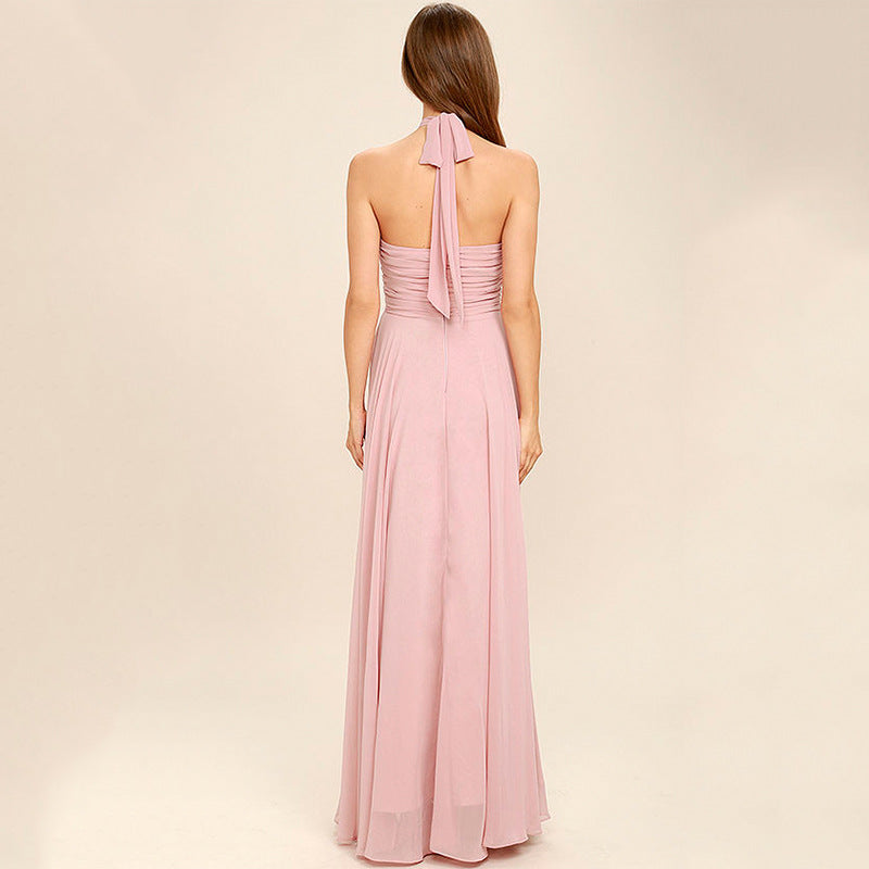 Women’s Evening Gown – Chiffon – Halter Neck – Pleated Bodice – Ruched Waist – Full Length