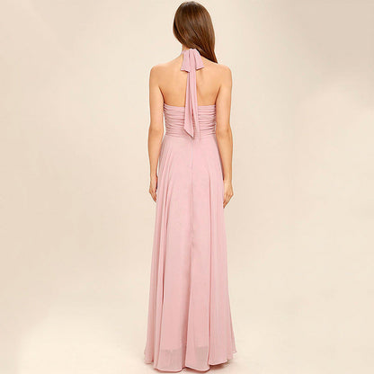 Women’s Evening Gown – Chiffon – Halter Neck – Pleated Bodice – Ruched Waist – Full Length