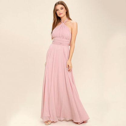 Women’s Evening Gown – Chiffon – Halter Neck – Pleated Bodice – Ruched Waist – Full Length