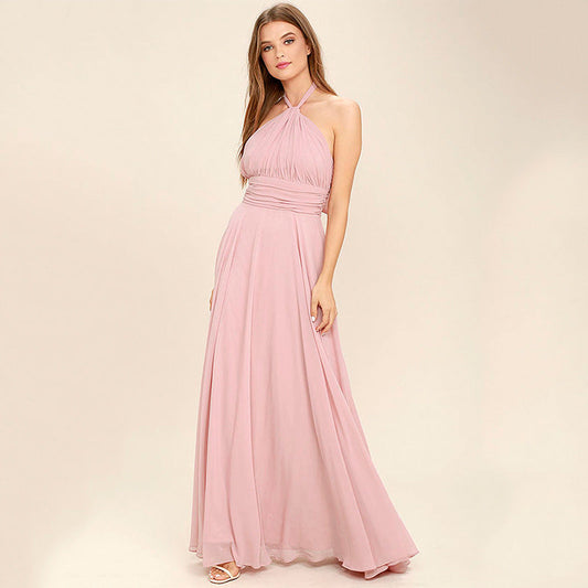 Women’s Evening Gown – Chiffon – Halter Neck – Pleated Bodice – Ruched Waist – Full Length