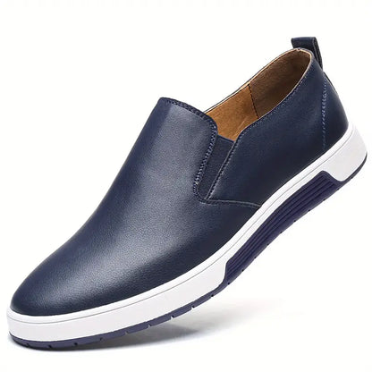 Men’s Slip-On Shoes - Leather - Flat Heel - Rubber Sole - Casual Comfortable Wear